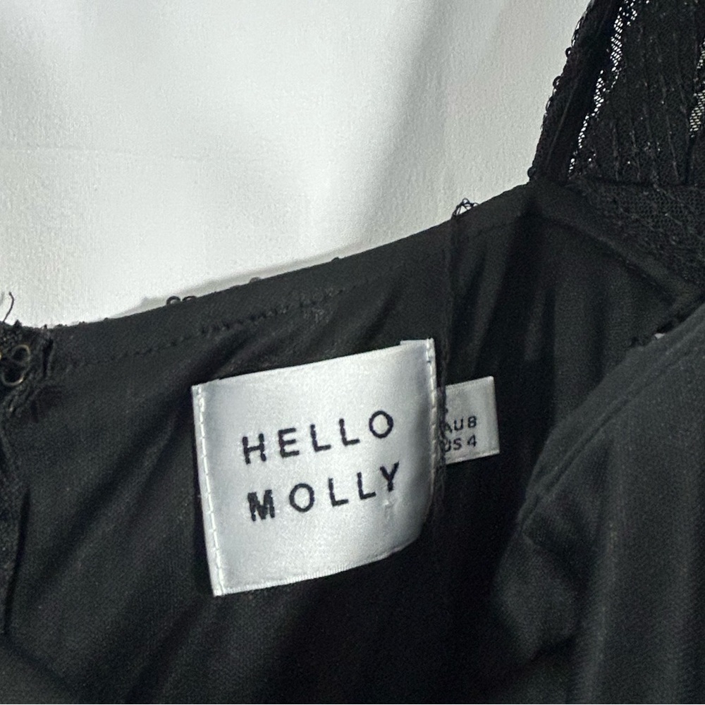 Hello Molly Size 4 Black Sequins Dress Scoop Neck Cinched Sexy Lined Mini - Picture 12 of 16